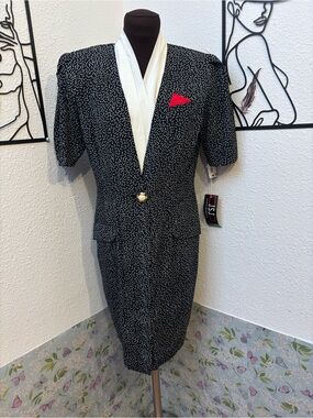 Vintage 1980’s J.S.J. Women’s Black & White Speckled Blazer Midi Dress Size 9/10